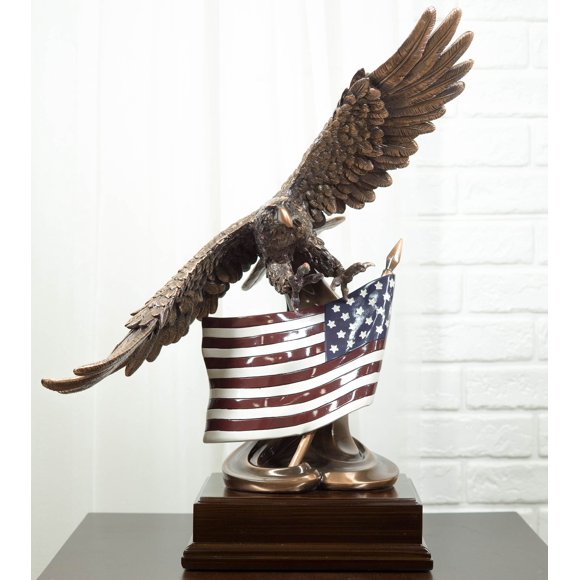 Majestic Bald Eagle Soaring Over The Star Spangled Banner American Flag Statue