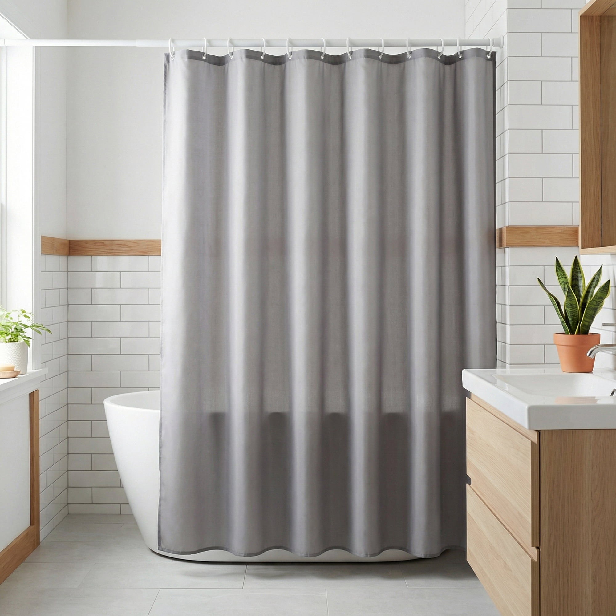 Unique Bargains Solid Polyester Shower Curtain Sets with 12 Hooks Grey 71"W x 71"L