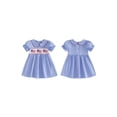 thumbnail image 2 of BemeyourBBs Toddler Baby Girls 4th of July Dress Smocked Outfit Patriot Independent Day Clothes American Flag Letter Embroidery Doll Collar Short Sleeve A-Line Dress Toddler Baby Girl Summer Dress, 2 of 9