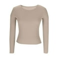 thumbnail image 4 of WHEANG Long Sleeve Shirts For Women U Neck Slim Fit Long Sleeve Solid Color T Shirt Polyester Spandex Fashionable Casual Daily Wear 1Pc Yellow S-Xxl, 4 of 6