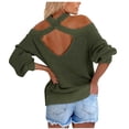 thumbnail image 4 of XFLWAM Womens Cold Shoulder Knit Sweaters Long Sleeve Crewneck Backless Jumper Tops Green S, 4 of 7