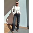 thumbnail image 4 of Women Trendy Crew Neck Ribbed Knit Crop Bell Long Sleeve Open Front Button Down Sweater Shirt Fall Outfit White S, 4 of 7