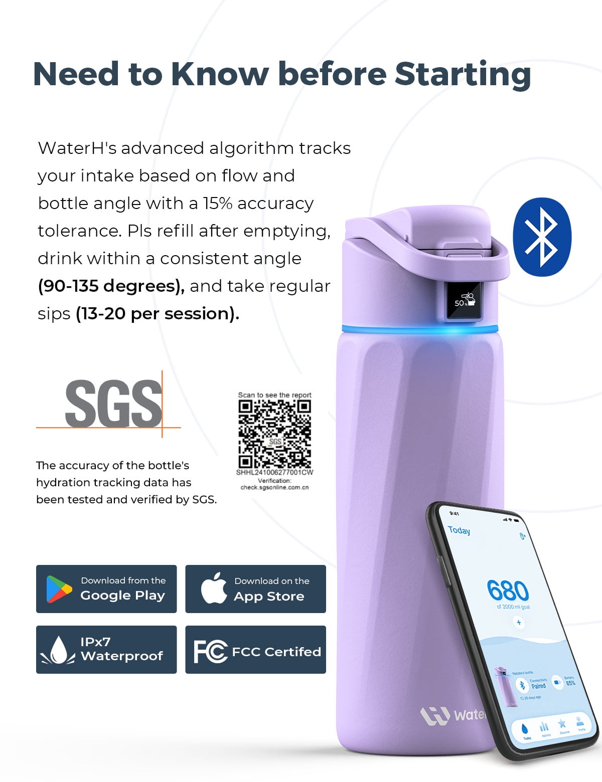 WaterH Boost oz Purple Stainless Steel Smart Water Bottle