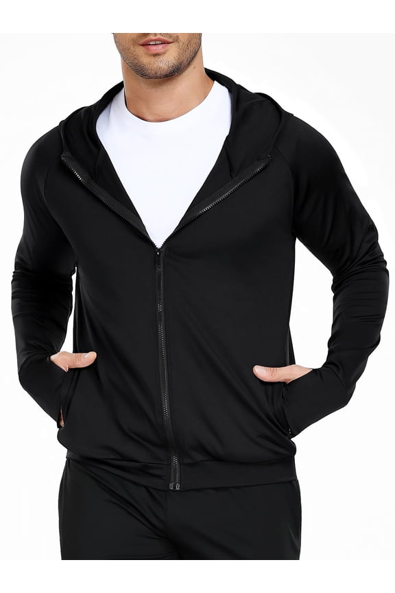 Men's Full Zip Hoodie Jacket Sportswear Hooded Workout Track Running Jacket with Pockets