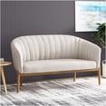 thumbnail image 3 of Beige Fabric Loveseat Sofa, Modern Channel Tufted Back Small Couch with Wood Legs for Living Room Bedroom, 3 of 10