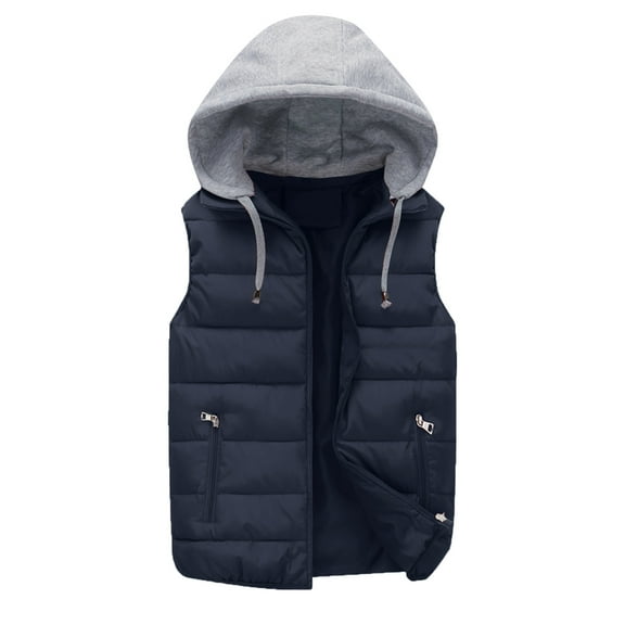 DHFJKG Mens Winter Vest Casual Zipper Pocket Drawstring Hooded Sleeveless Padded Jacket Trendy Jackets