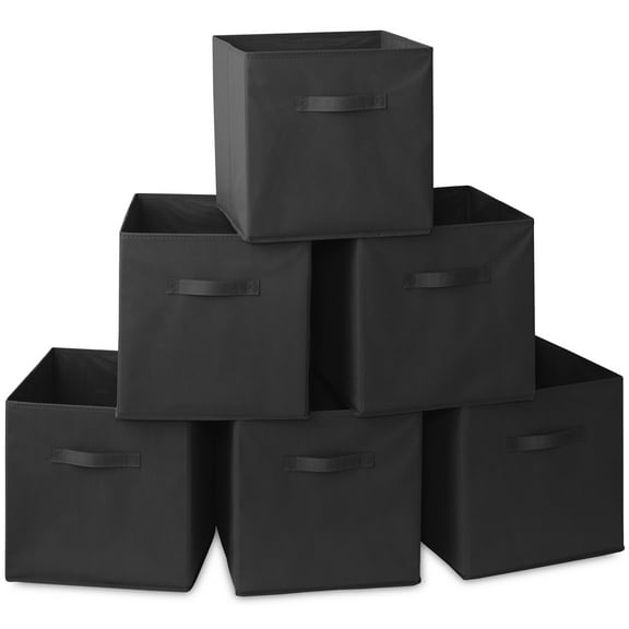 Casafield Set of 6 Fabric Storage Cube Bins, Black - 13" Collapsible Foldable Cloth Baskets for Shelves and Cubby Organizers