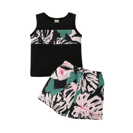 

Rovga Boys 2 Piece Outfit Sleeveless Summer Clothing Holiday Style Leaf Printing Vest Tops Shorts 2Pcs Outfits Boy Outfits
