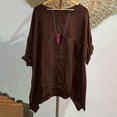 thumbnail image 5 of CLOISE Women's 3/4 Sleeve Tops Crew Neck Shirts Loose Solid Color Pullover Cotton Linen Casual Fall Tunic Clothes with Pockets Brown 2XL, 5 of 8