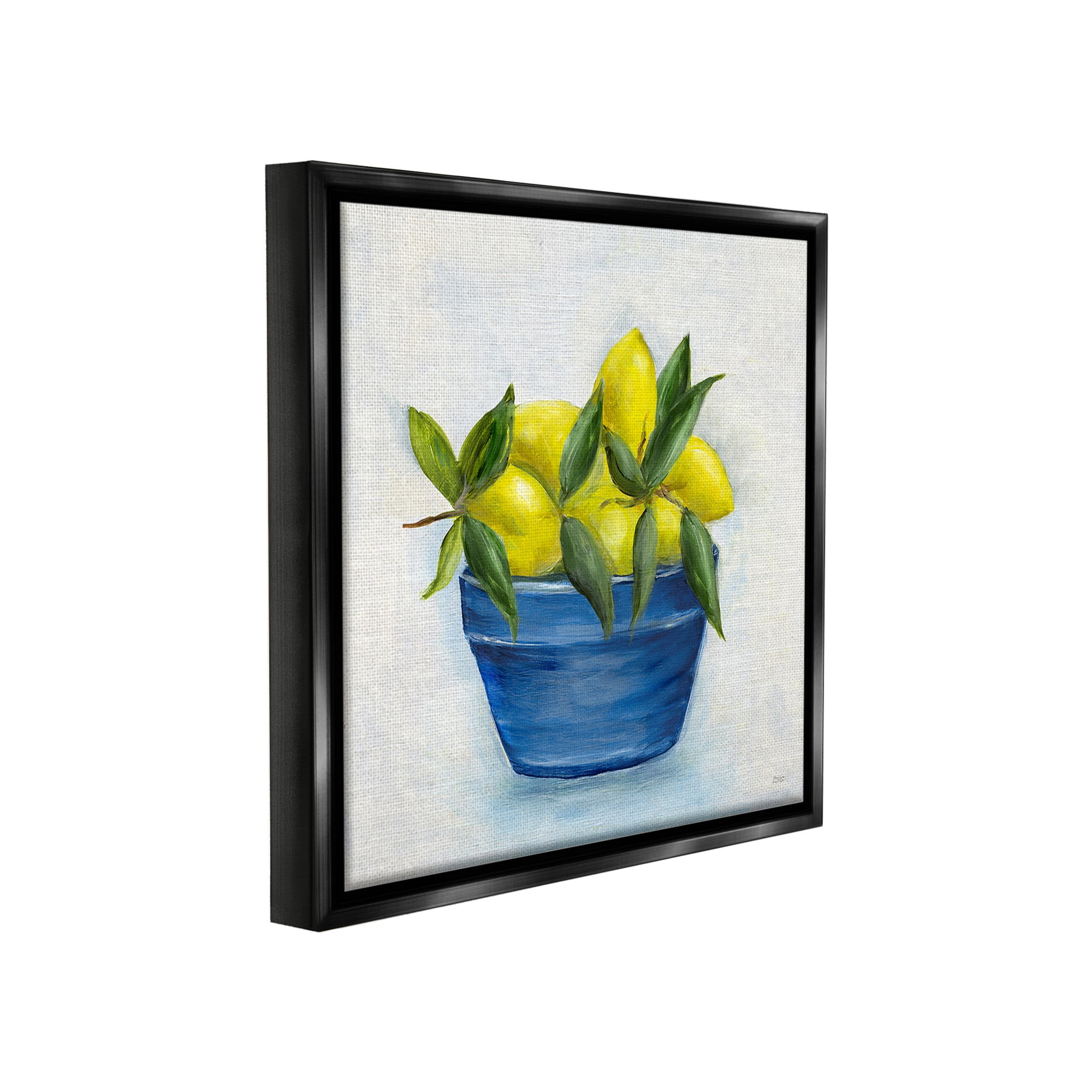 Stupell Industries Lemons in Country Bowl Food & Beverage Painting Black Floater Framed Canvas Art Print Wall Art, 18 x 18
