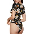 thumbnail image 3 of KLL Women 's Crew Neck Bodysuit Jumpsuits Flower Fox Print Short onesies Stretch T Shirts, 3 of 7