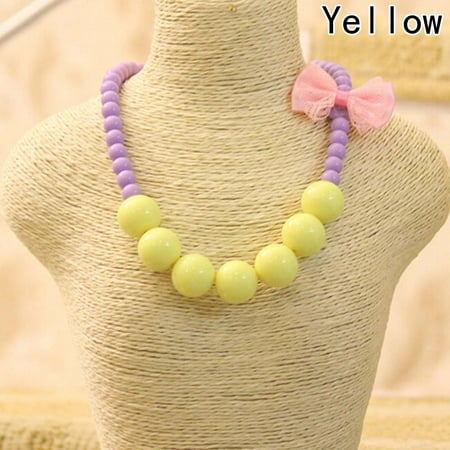 Amber Bead Necklace (Fancyleo 2 Pcs Girls Necklaces Beaded Kids Jewelry Elastic Girls Necklaces Beads Pendant Bright and Cheery Chunky Bubblegum Choker Sweet Gifts for Play Dress Up(Toddler/Little)