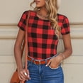 thumbnail image 6 of Disketp Buffalo Plaid Red Black for Women's Short-Sleeved Onesie Fit Top T-Shirt Round Neck Basic Casual T-shirt Bodysuits-X-Large, 6 of 7