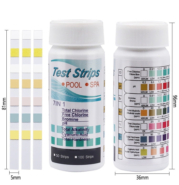 7 In 1 Pool Test Strips, Two Boxes of 100 pieces Chlorine Dip Test