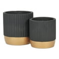 thumbnail image 4 of Aurone Round Ridged Ceramic Pot with Gold Finished Base - Small - Black, 4 of 4