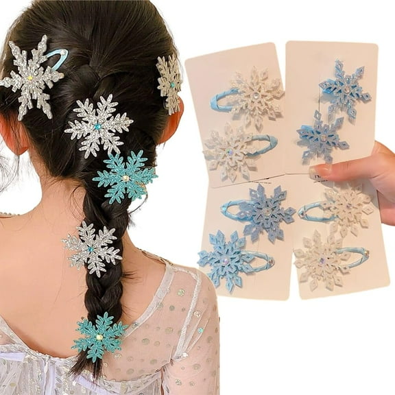 8PCS Snowflake Hair Clips, Blue White Christmas Hair Accessories for Women, Xmas Festive Snowflake Hairpins Holiday Hair Accessory Party Gifts