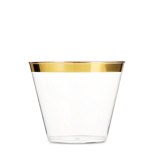 Details about  / 100 Gold Plastic Cups 12 Oz Clear Plastic Cups Gold Rimmed Cups Fancy Disposable