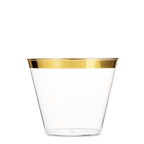 Details about / 100 Gold Plastic Cups 12 Oz Clear Plastic Cups Gold Rimmed Cups Fancy Disposable
