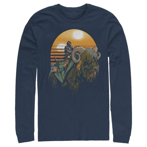 Men's Star Wars: The Mandalorian Bantha Riders Long Sleeve Shirt Navy Blue Medium