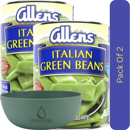 Allens Canned Cut Italian Green Beans, 14.5 oz with Olive Green Bowl by ValueNest