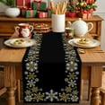 thumbnail image 4 of Christmas Black Cotton Linen Table Runner for Dining Kitchen, Xmas White Golden Snowflakes Retro Rustic Wedding Outdoor Party Tablerunners Decoration, Dresser Scarf Coffee Tablecloth Runners 13"x72", 4 of 9