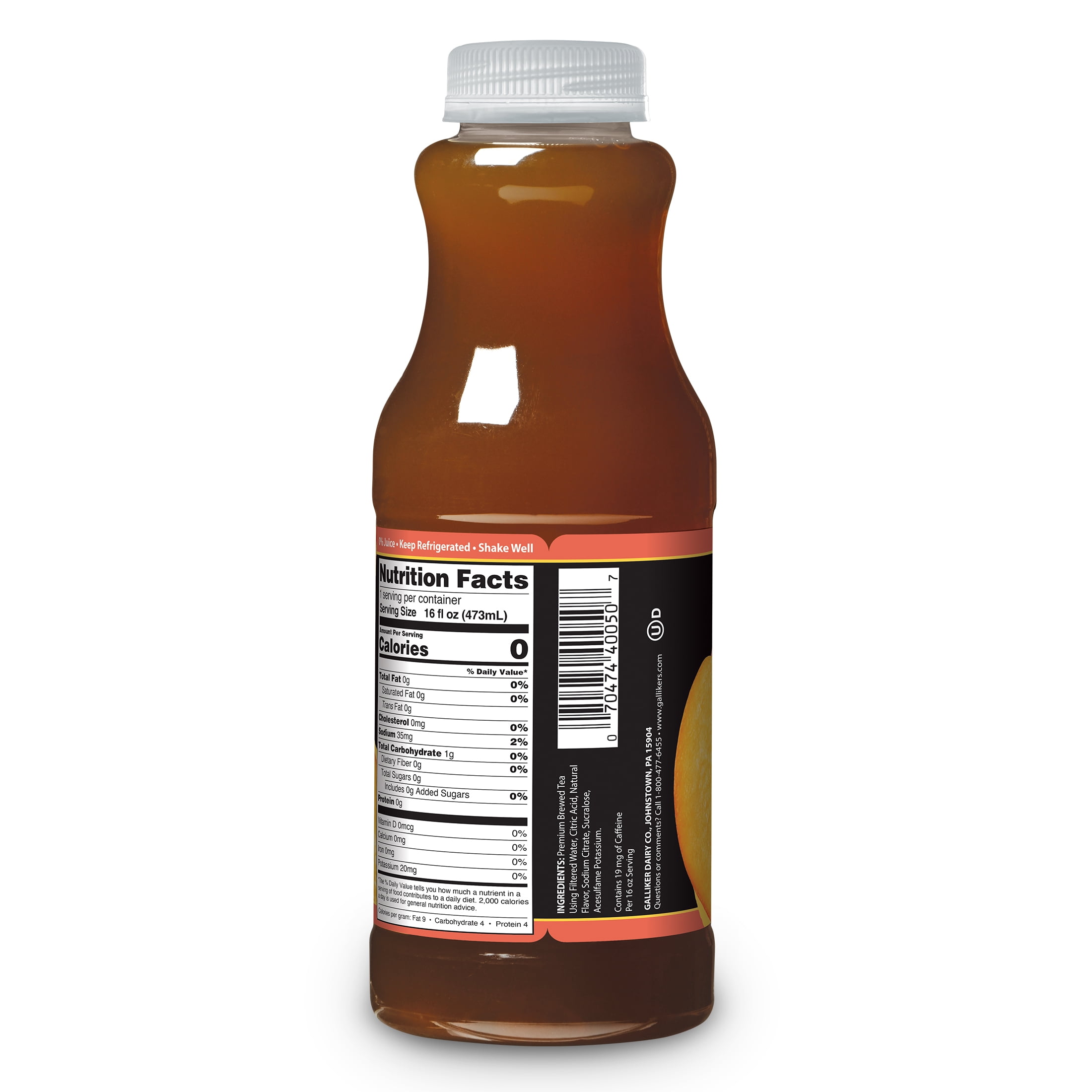 Galliker's Naturally Caffeinated Peach Zero Calorie Iced Tea Pint