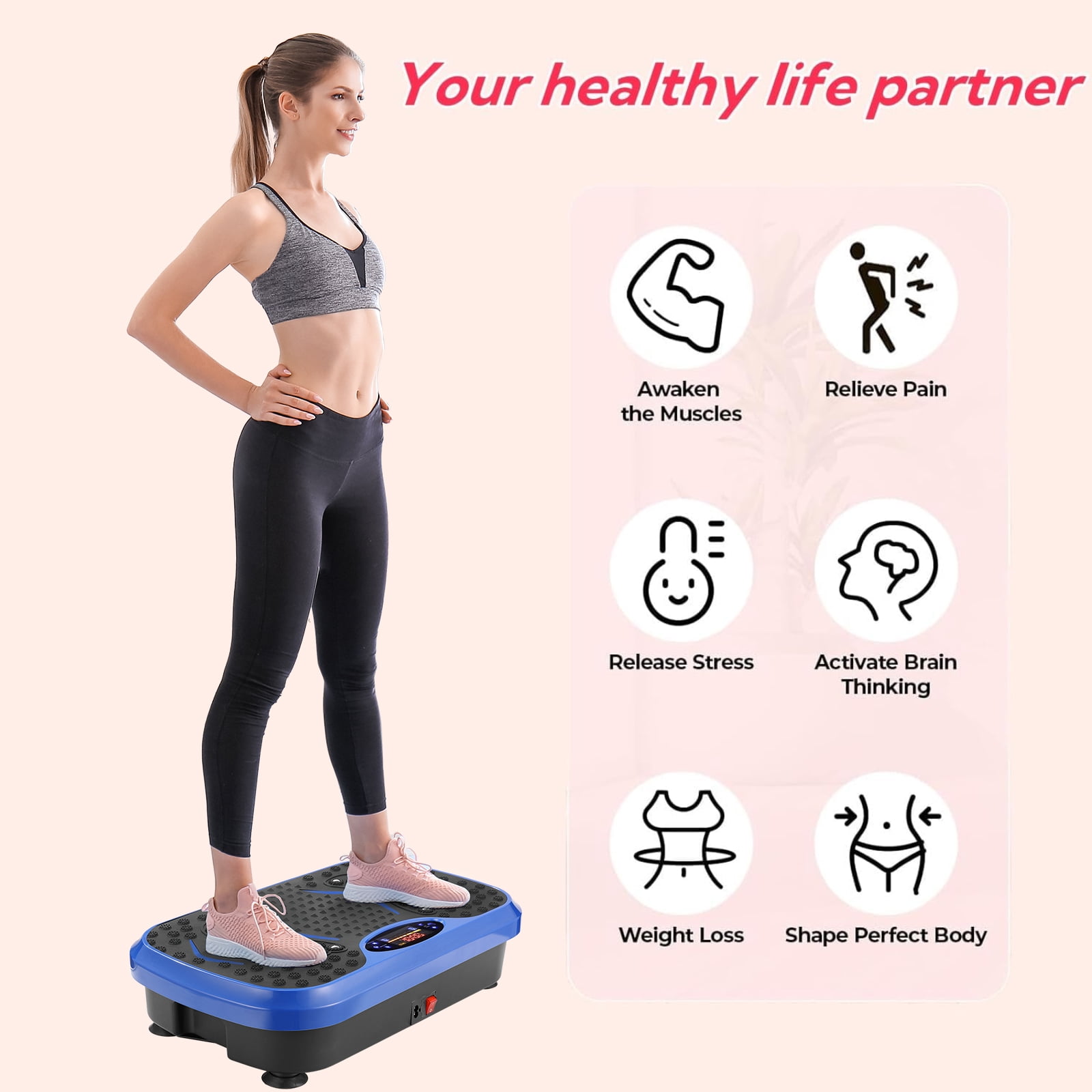 Arlopu Vibration Plate Exercise Machine, Whole Body Workout Vibration Platform w/ 2 Resistance Bands for Wellness and Fitness
