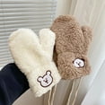 thumbnail image 2 of 1 Pair Girls Mittens Fuzzy Cute Animal Embroidery Hanging Rope Thickened Soft Keep Warm Sherpa Windproof Winter Adults Gloves for Riding, 2 of 10