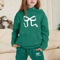 thumbnail image 2 of GDREDA Girls Sets 2 Piece Outfits Spring Children's Hoodie Set With Bow Print Dark Green,2-3Years, 2 of 4