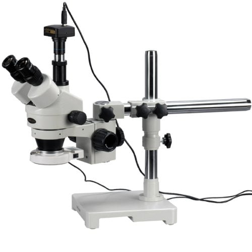 AmScope SM-3T-54S-M Digital Professional Trinocular Stereo Zoom Microscope, WH10x Eyepieces, 7X-45X Magnification, 0.7X-