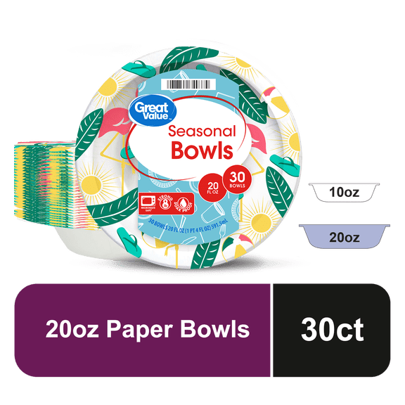 Great Value Everyday Disposable Paper Seasonal Design Bowls, 20 oz, 30 Count
