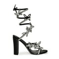 thumbnail image 2 of Wild Diva MORRIS-581 Embellished Rhinestone Butterfly Spiral Coil Wrap Around Chunky Block Heels (Black PU, 7), 2 of 4