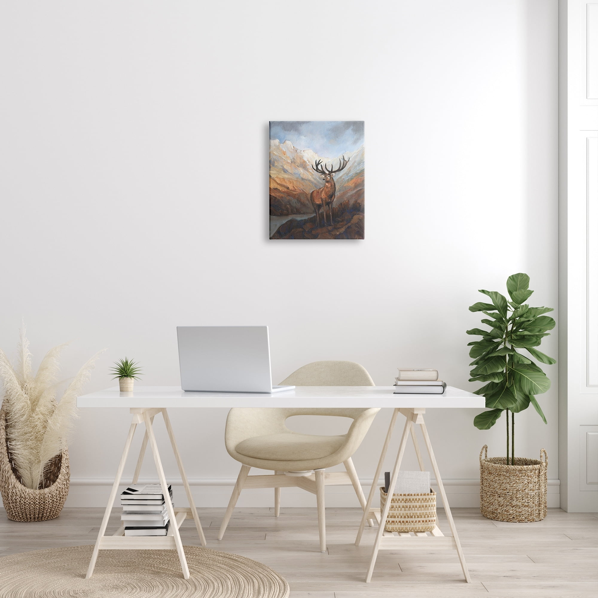 Stupell Wild Deer Breathtaking Mountain View Animals & Insects Painting Gallery Wrapped Canvas Print Wall Art