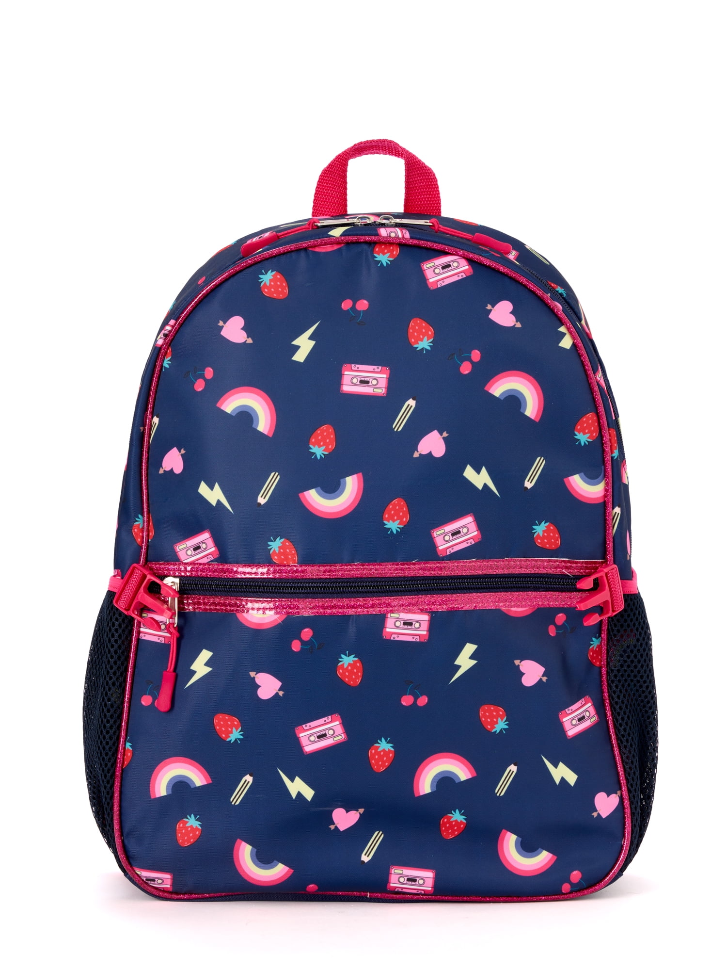 Schoolyard Vibes 17" Girls' Strawberry Kids Backpack with Stationary Set, Navy