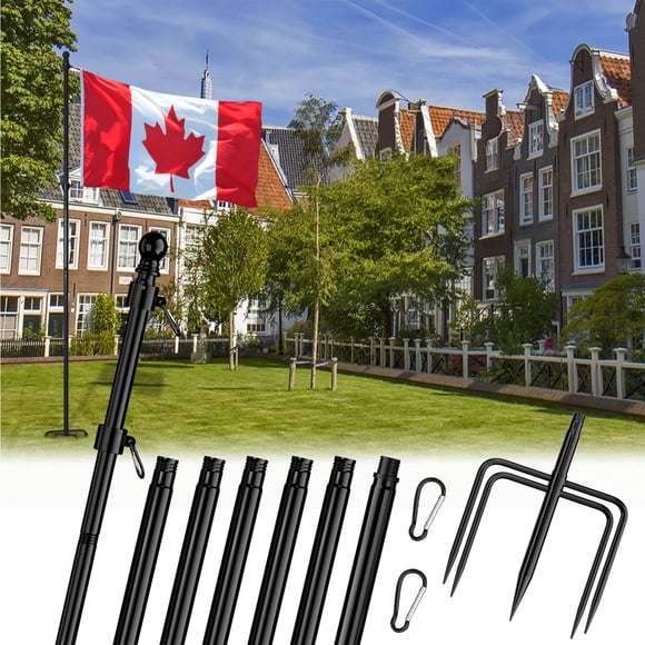FIASON 1 Pack 9 FT Black Flag Pole,Stainless Steel Tangle Free Heavy Duty with 5 Pronges Base for Outside House Ground,Commercial Flagpole Kit or Garden Flag Pole Holder,Without Flag