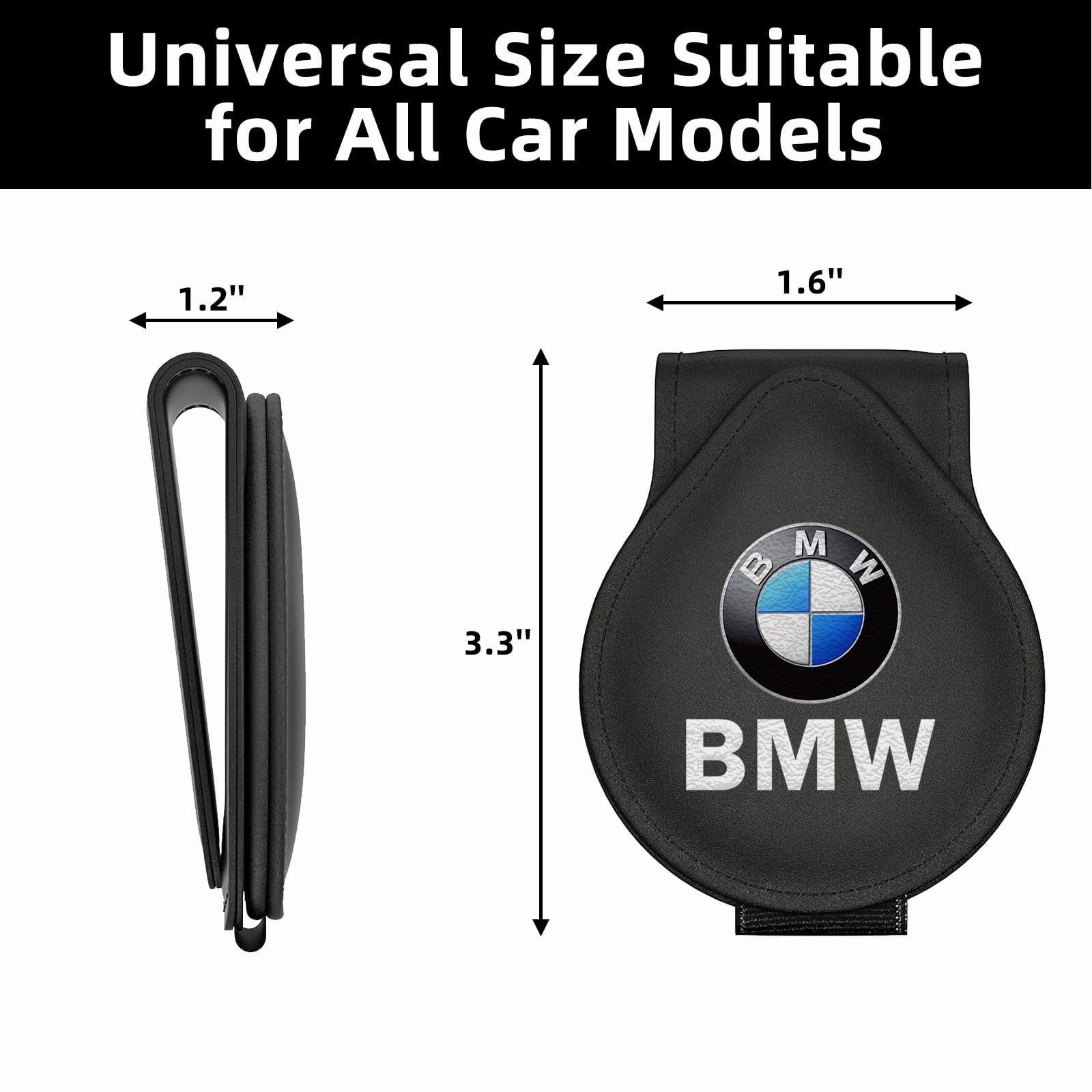 BMW Sunglass Holder for Car, Magnetic Leather Sunglasses Holder and Ticket Card Clip, Car Visor Accessories, 2 Packs (Black)