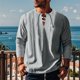 thumbnail image 1 of Blusas y camisas de manga larga con cuello redondo para hombre, informales, de color liso, con hombros descubiertos, rectas, con lazo en el pecho, cuello redondo, manga larga, blusas de licra., 1 of 8