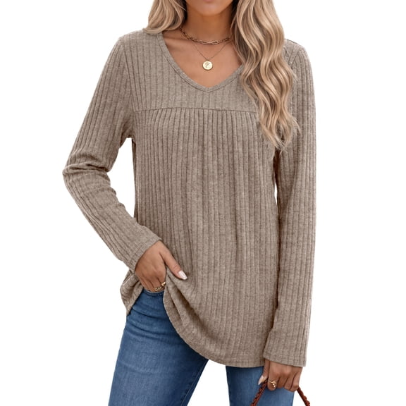 Fantaslook Long Sleeve Shirts for Women V Neck Lightweight Sweaters Casual Fall Tunic Tops Fashion Spring Clothes