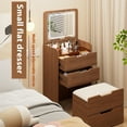 thumbnail image 3 of Miniyam Vanity Desk with Lighted Flip Mirror, Drawers & Stool, Makeup Table for Adults, Walnut, 3 of 7
