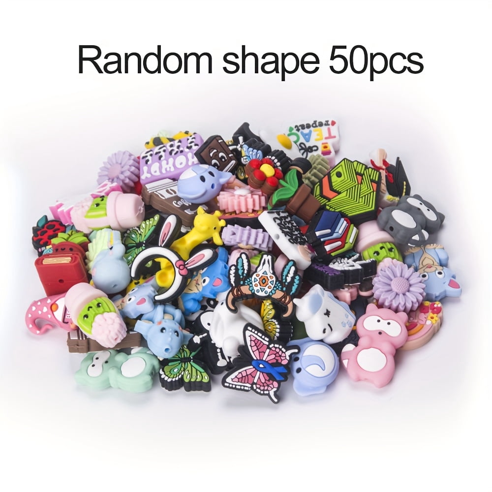 50 piezas de cuentas de silicona multicolor y multidiseño - Cuentas sueltas de animales en 3D para hacer joyería DIY, llaveros, pulseras y accesorios de manualidades
