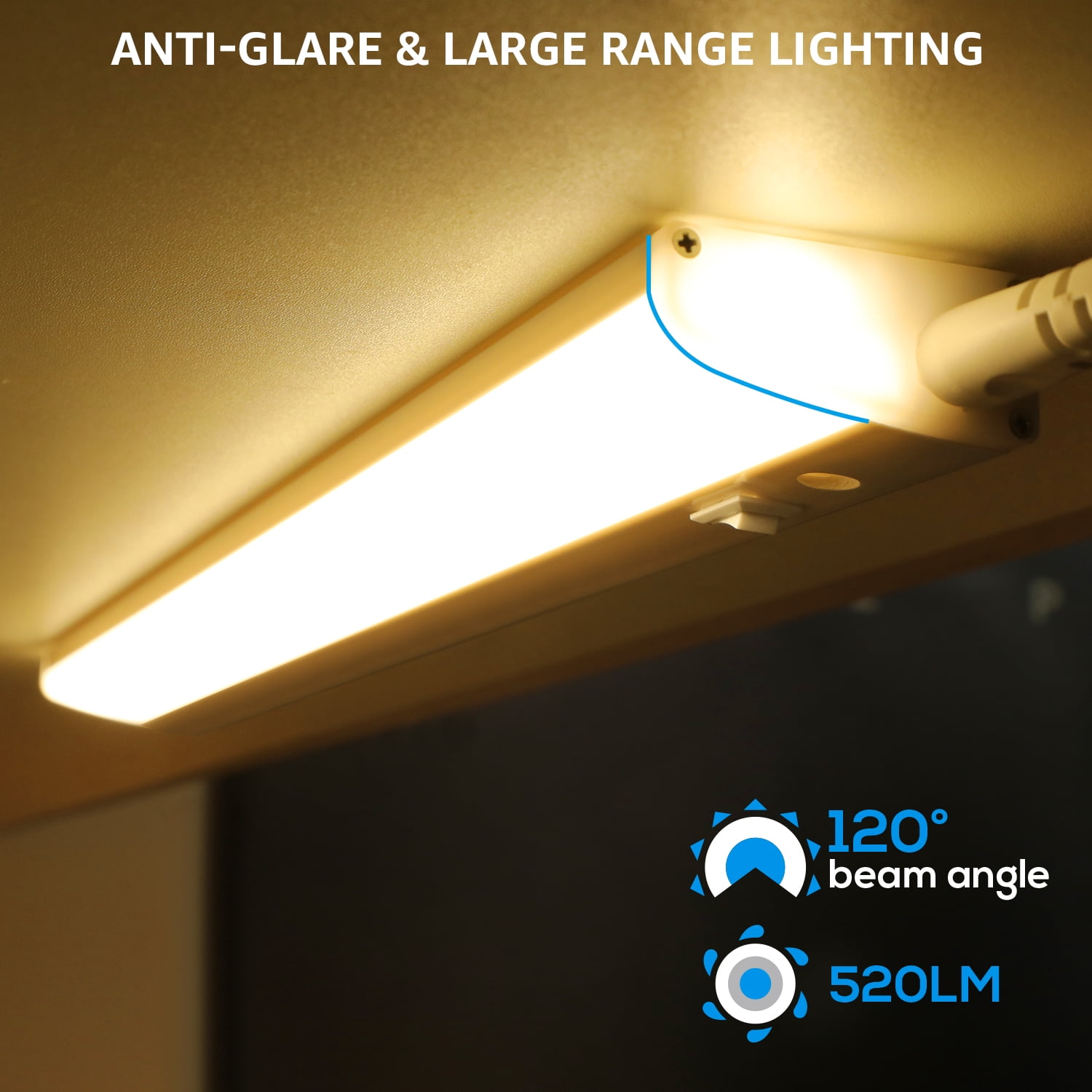 4 Pack 16" LED Under Cabinet Lighting, Linkable LED Counter Light, LED Closet Lighting, ETL Listed, Plug in, 3000K Warm White (Included 1*Power Cord)