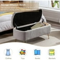 thumbnail image 4 of Storage Ottoman Bench, Modern Faux Fur Upholstered Entryway Bench with Gold Metal Legs, Flip Top Ottoman Stool Footrest for End of Bed Living Room Bedroom, Grey, 4 of 7