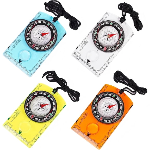 Shihaoyuan Outdoor Compasses with Adjustable Declination, Magnifier, Ruler, Scale, Orange, 4 Count, 4 Pack