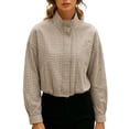 thumbnail image 3 of Women Oversized Cropped Gingham Jacket,Stand Collar with Batwing Sleeves Casual Coat,Loose Lightweight Spring Fall Jackets with Pockets,Windbreaker Coats, 3 of 7