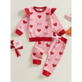 thumbnail image 4 of Toddler Baby Girl Valentines Day Outfit Bow Heart Print Ruffle Long Sleeve Sweatshirts Tops and Pants Spring Clothes Set, 4 of 8