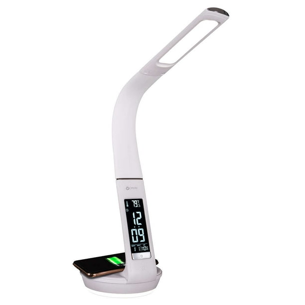 Ottlite LED White Desk Lamp with Clock and Wireless Charging Station