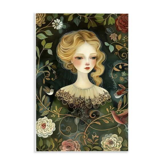 Stupell Industries Victorina Woman with Florals Portrait Painting Unframed Art Print Wall Art, 10 x 15