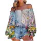 thumbnail image 1 of Top de manga larga con lazo de manga farol elegante con estampado de un hombro para mujer de primavera y otoño Pompotops FGAJ20188, 1 of 5