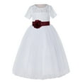 thumbnail image 2 of Ekidsbridal Girl Pageant Flower Girl Dress - White Lace Short Sleeve with Bow Sash LG2T-A (Size: 2-12), 2 of 3