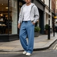 thumbnail image 3 of Dwellite Baggy Sweatpants Men Wide Leg Lounge Pants with Pockets Soft Drawstring Waist Open Bottom Joggers for Gym Travel Blue 2XL, 3 of 7